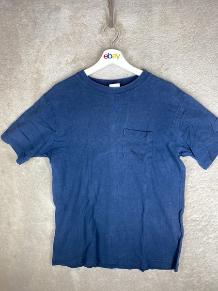 Champion T-Shirt Tee Top Size L Womens Blue Short Sleeve Pocket Logo Crew Neck