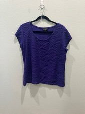 Liz Claiborne Career Textured Purple Knit Short Sleeve Top Size Large