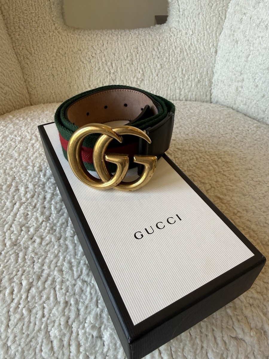 Gucci GG Marmont Belt Size 85/34 Black Leather Web Stripe  display picture 3