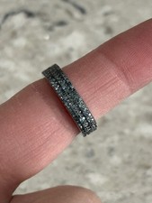 Sterling Silver Five Row Pave Blue Diamond Ring