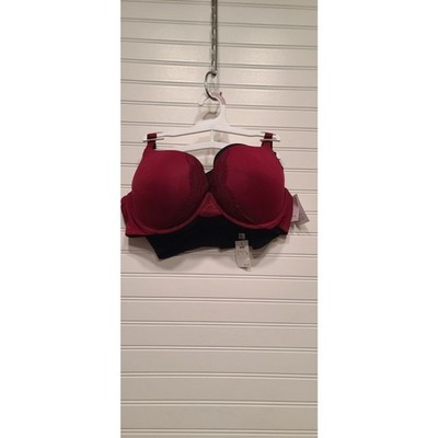 Auden Set of 2 Radiant Push-Up Plunge Cov Underwire Bra Red & Black Size 40D NWT