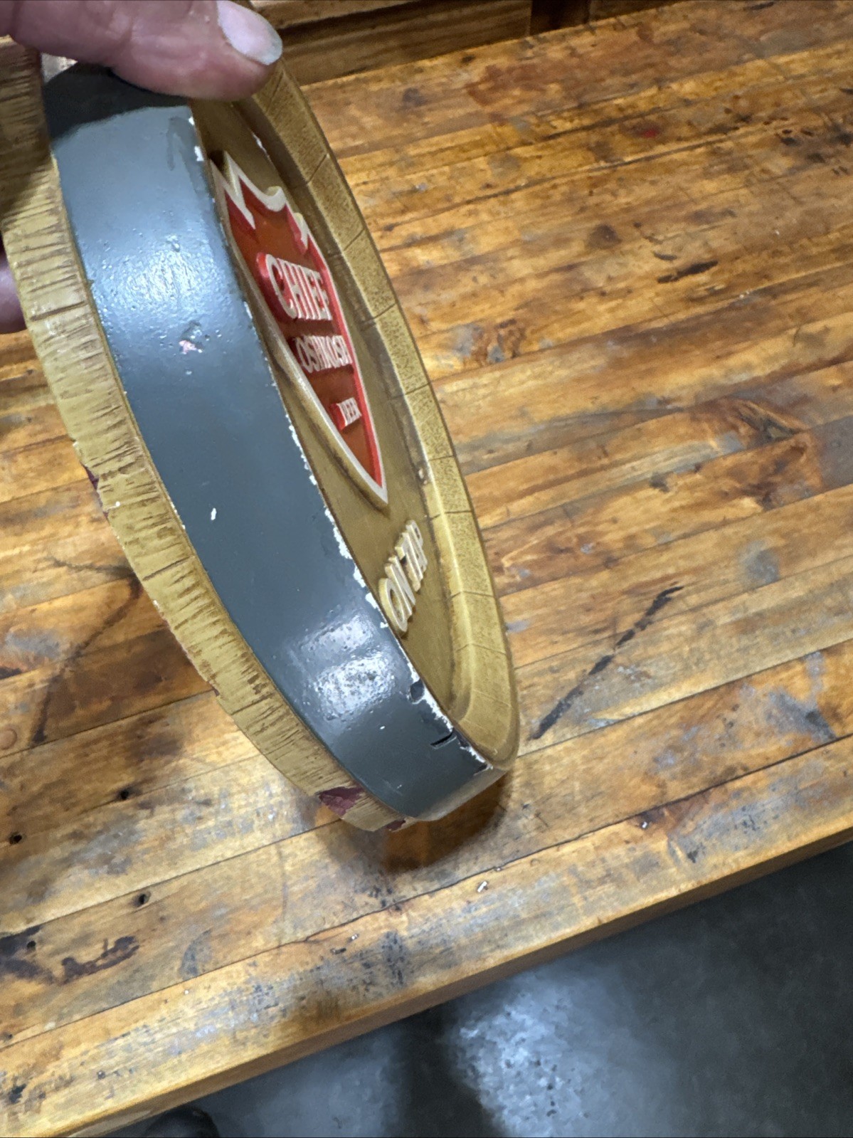 Vintage Chief Oshkosh Bar Game Room Man Cave Barrel Sign Rare