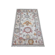 3'x4'9" Ivory Wool Afghan Angora Oushak with Leaf Design Hand Knotted Rug 21559