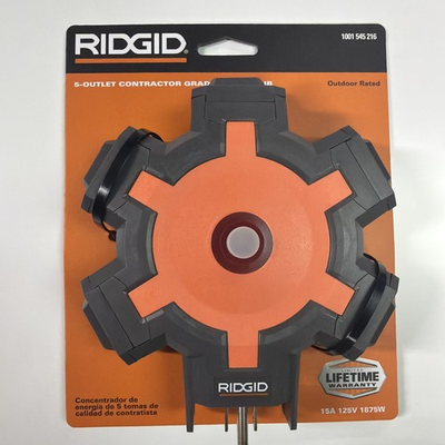 #ad RIDGID 5 Outlet Heavy Duty Contractor Power Hub 15A 120V Indoor Outdoor Orange $18.99