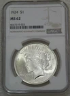 1924 Peace Silver Dollar NGC MS62 Frosty White Just Graded New Holder PQ #H227B