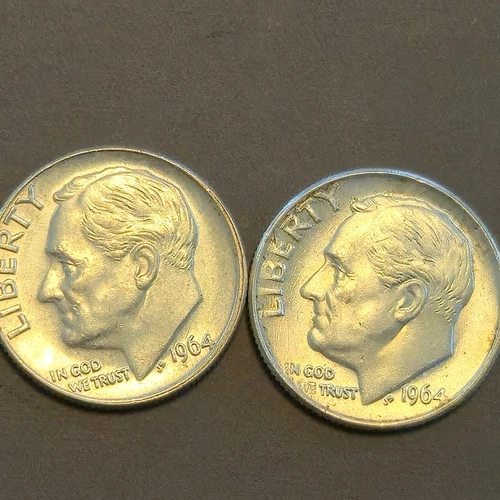 Lot of 2 Roosevelt silver dimes.1964d 1964.Bu