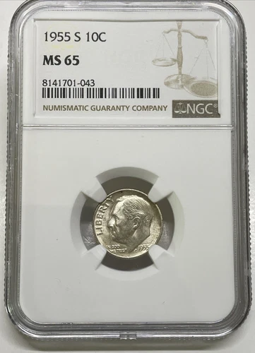 1955-S Roosevelt Dime 10c NGC MS65 Mint State Uncirculated