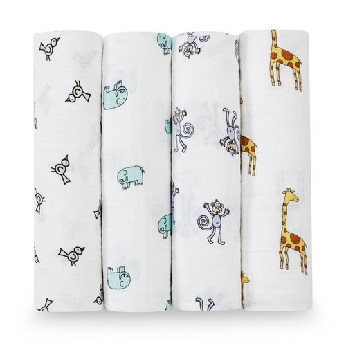 Aden + Anais Swaddle Blanket Wraps - Jungle Jam White 4pk