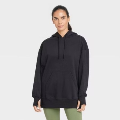 JoyLab Women's Fleece Oversized Hooded Pullover Sweatshirt Black Size Large