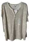 NWT Liz Claiborne Plus Size 2X Ladies SS Casual Print Henley Neck Knit Top