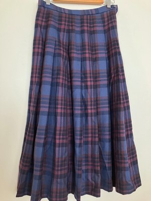 Vintage Pendleton 100% Wool Pleated long Skirt blue rose Tartan Plaid Size 8 USA