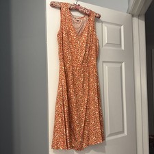 Old Navy Floral Print Dress Mustard Yellow Sleeveless Casual V Neck Women's M
