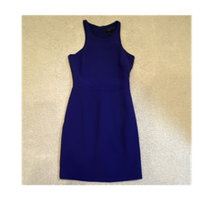 J.CREW Blue Solid Sleeveless High Neck Sheath Knee Dress Lined Zip Size 2