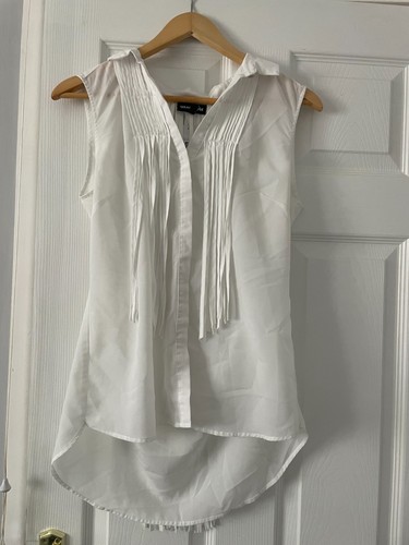 Camicia bianca magazzino taglia 10 M Smart top ufficio nappa frange bottoni top