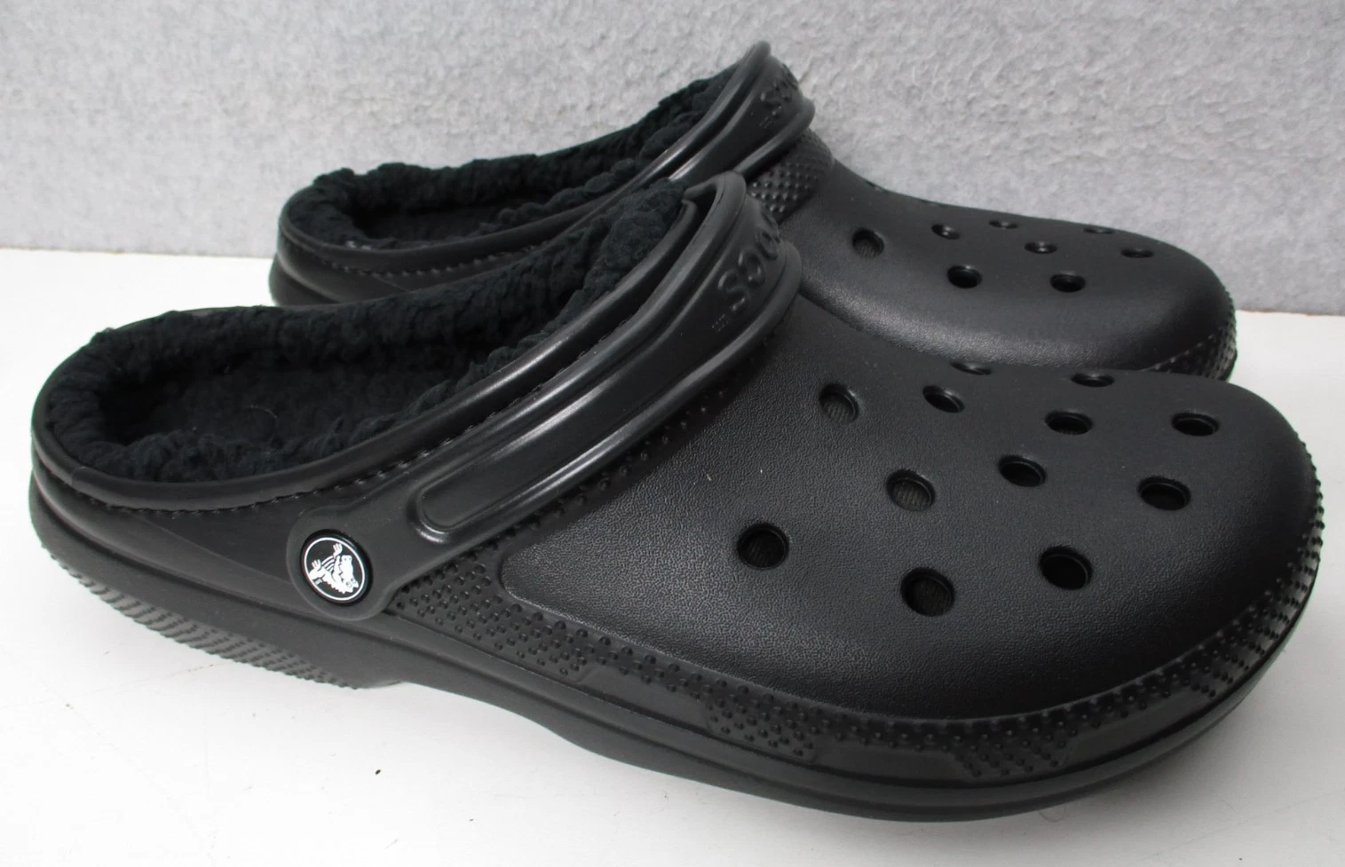 Crocs Classic Lined Clogs Slides Sandals Black Mens Sz 10 Lined Faux Fur