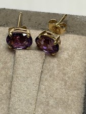 14k Yellow Gold Amethyst Stud Earrings