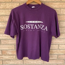 80s 90s Sostanza Outer Wear crop short t-shirt purple logo single stitch size L