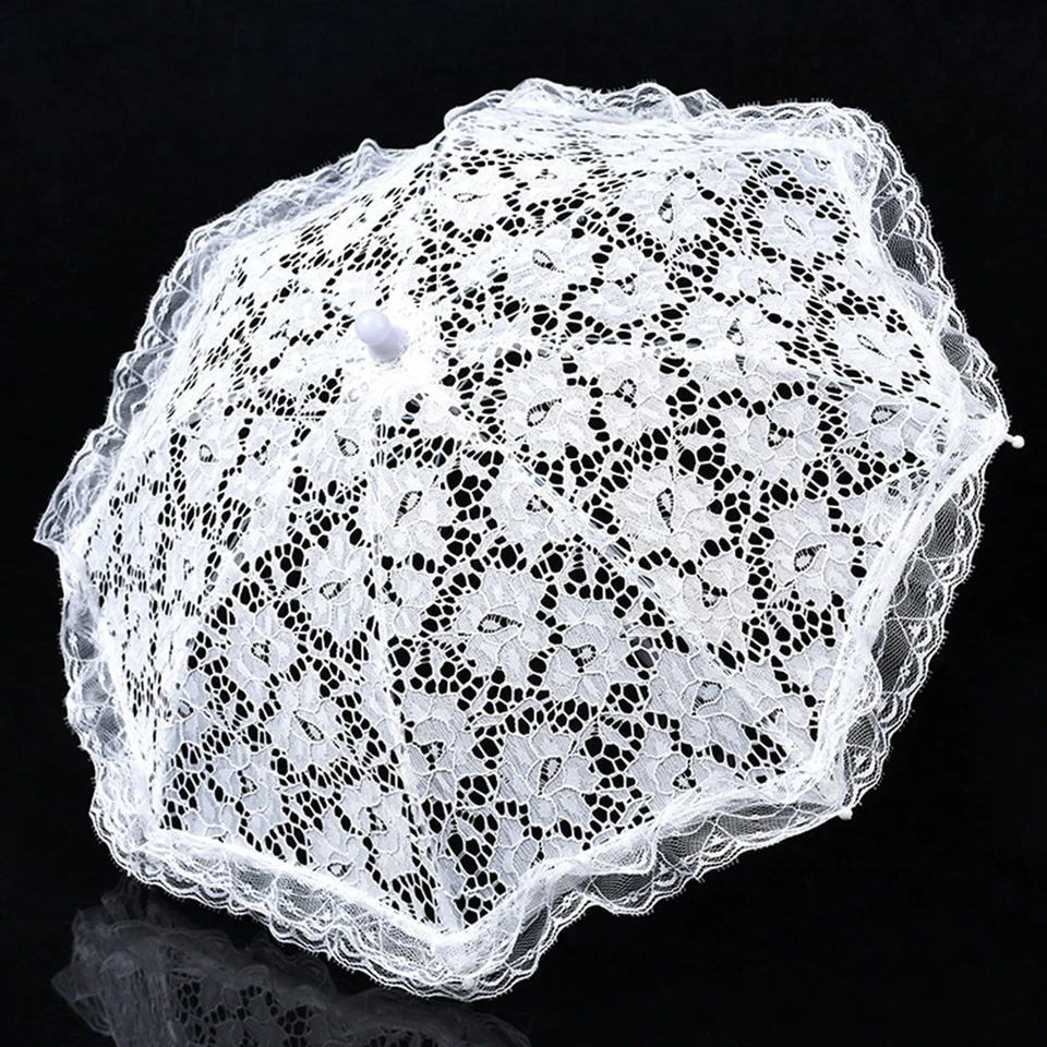 1x Paraguas Nupcial Encaje Bordado Blanco Beige Sombrilla Boda Fiesta Foto utilería Foto 3 de 4