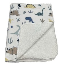 S.L. Home Fashions Dinosaur Baby Blanket Sherpa Fleece Blue Yellow 29x40