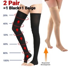20-30mmHg THIGH HIGH Support Compression Stockings for Men Women black/beige US