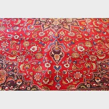 Large Vintage Hand Knotted  Rug Arabesque Floral Design Red BlueCarpet 376x301cm