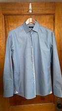Hugo Boss Men Jesse Slim Fit Pastel Blue Plaids Cotton Dress Shirt 39 15.5 34/35