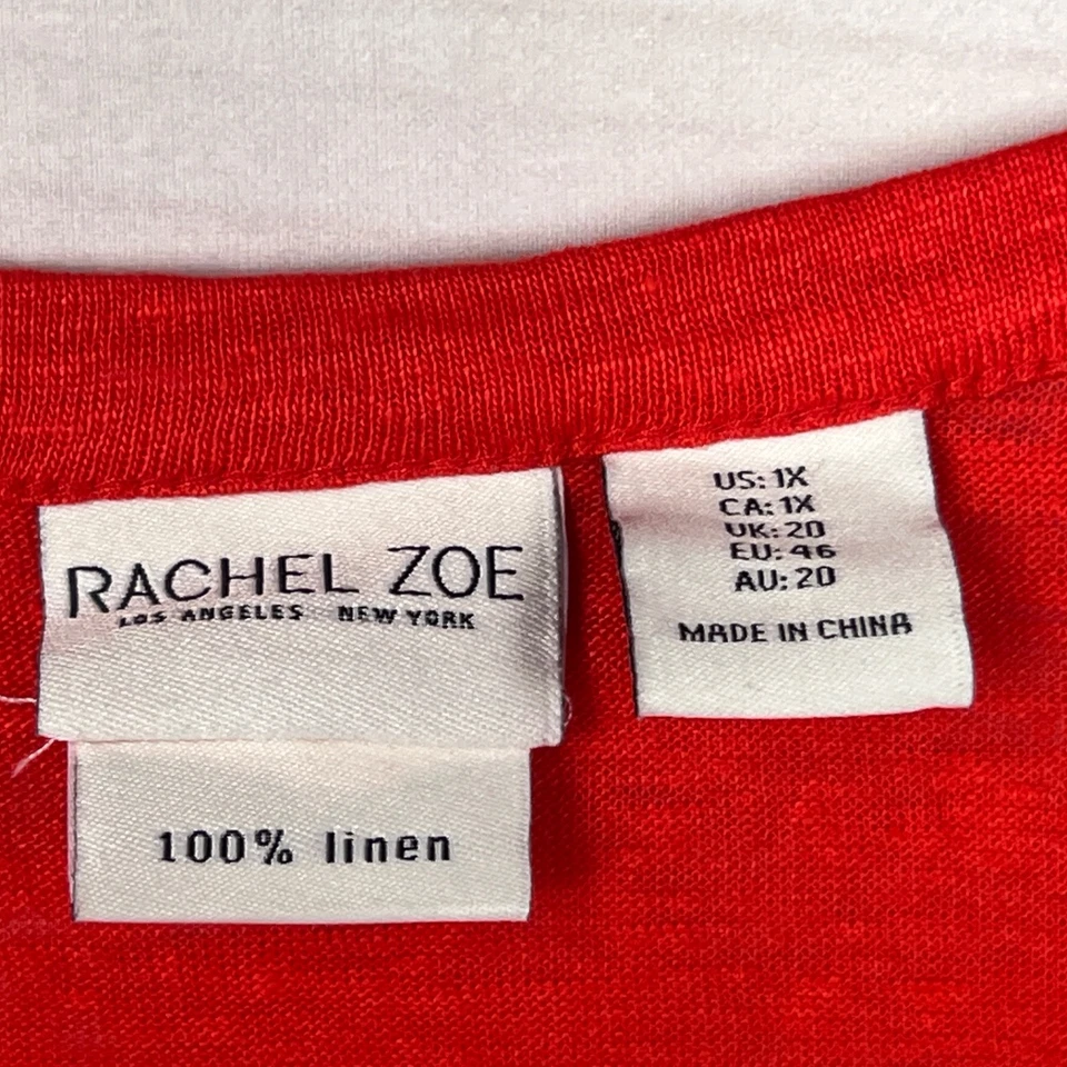 Camiseta Rachel Zoe Top Mujer 1X Lino Rojo Botón Delantero Cuello en V Corbata Cintura Sólida Foto 3 de 4
