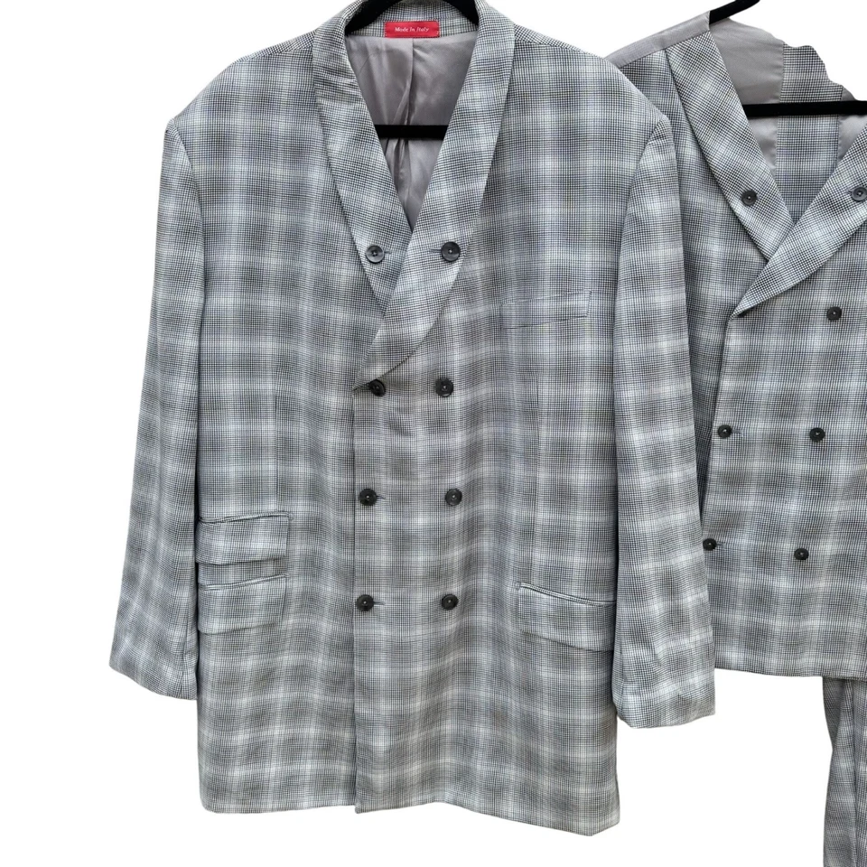 Tiglio Ross Doble Pecho Cuadros Italiano 3 Piezas Traje Conjunto Chaleco Pantalones Para Hombres 40L Foto 3 de 4