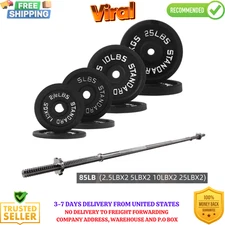 Cast Iron 100 lb Barbell Weight Set with 5FT Bar – Standard Plates for Home Gym