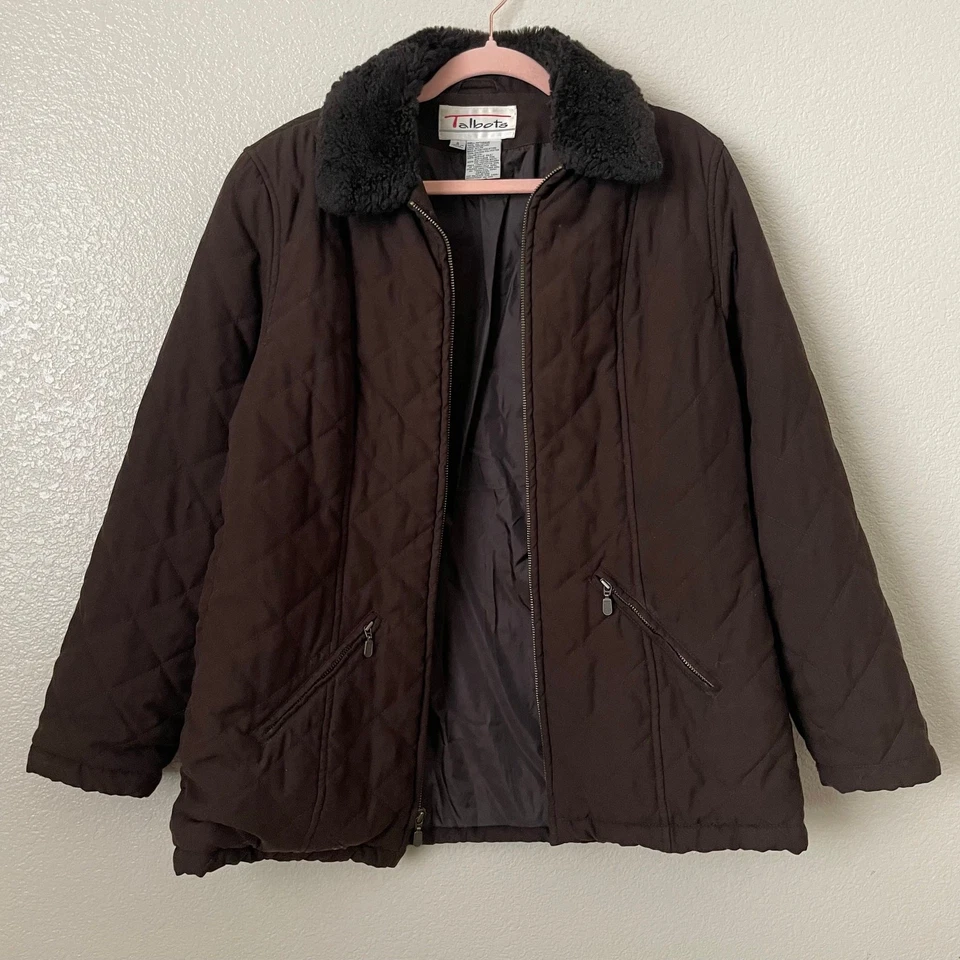 Chaqueta Talbots Vintage Mujer Pequeña Marrón Tareas Granero Acolchada Cremallera Completa Gorpcore Foto 3 de 4