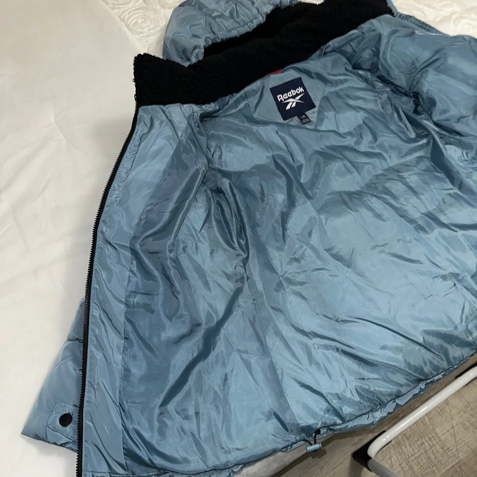 Abrigo chaqueta acolchada Reebok para mujer XL acolchado cremallera completa capucha extraíble azul $165 Foto 3 de 4