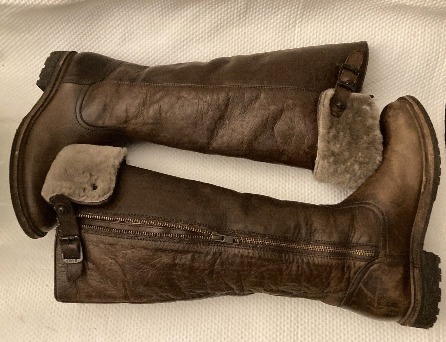 FRYE MARA Button Distressed Leather Shearling Fur… - image 17