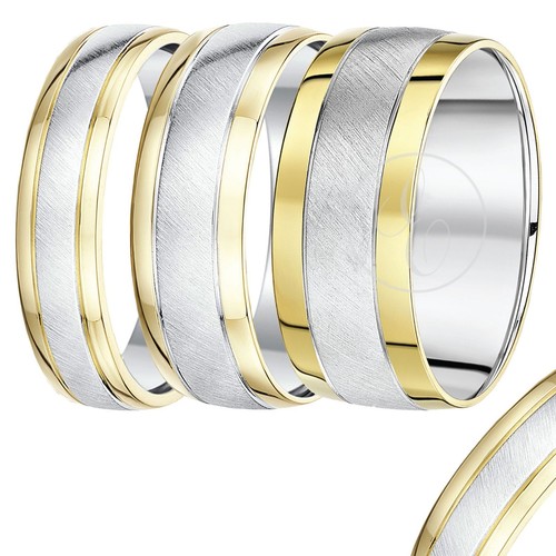 9ct Amarillo Dorado y Plata Dos Colores Alianza 5mm,6mm,7mm,8mm
