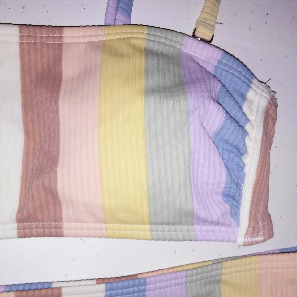 Xhilaration Swim Bikini XS Top Small Bottom Colorful Stripe Bandeau Lined - Image 3 of 4