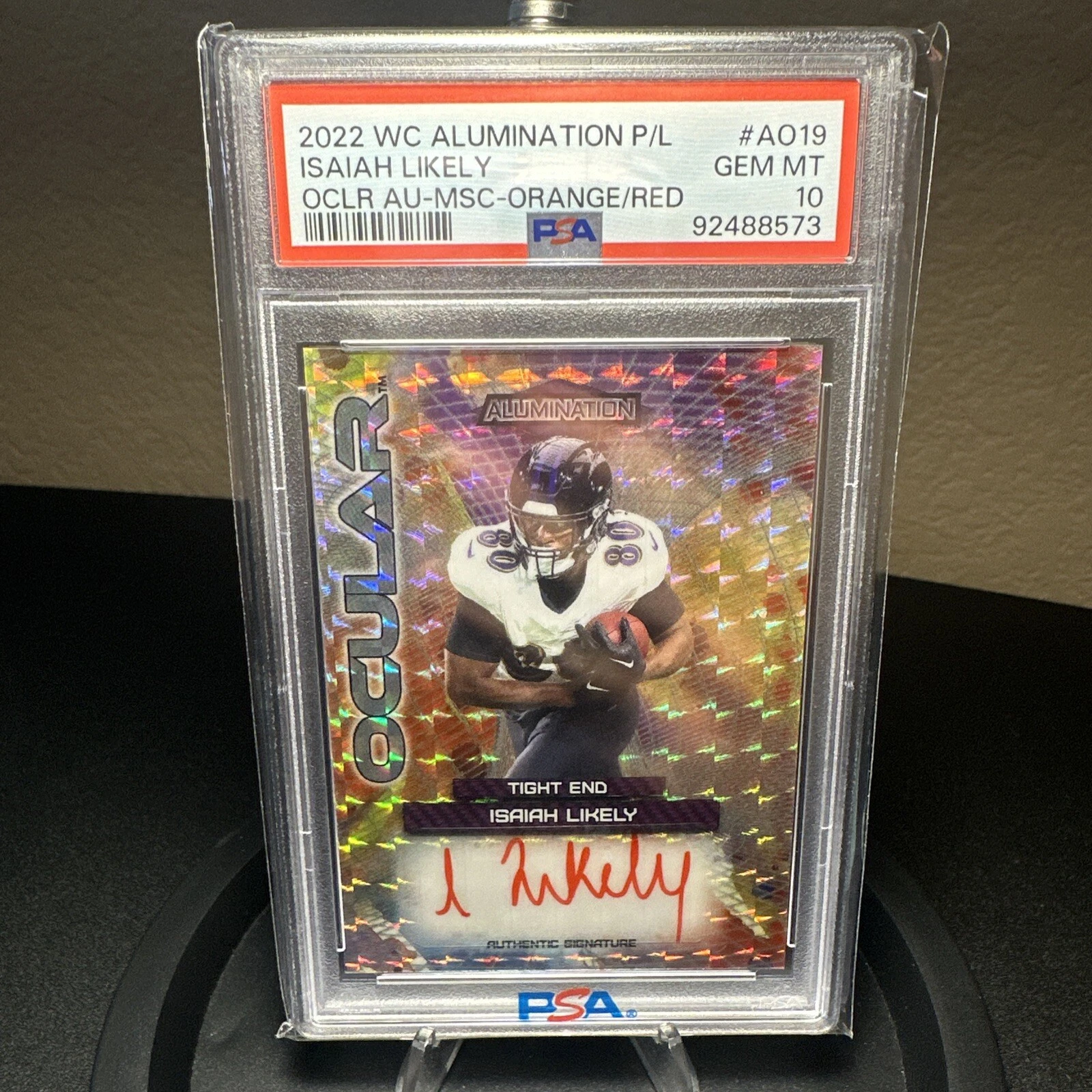 Isaiah Likely Wild Card Alumination Pro-Look Ocular Autographs #AO19 Mosaic-Orange/Red