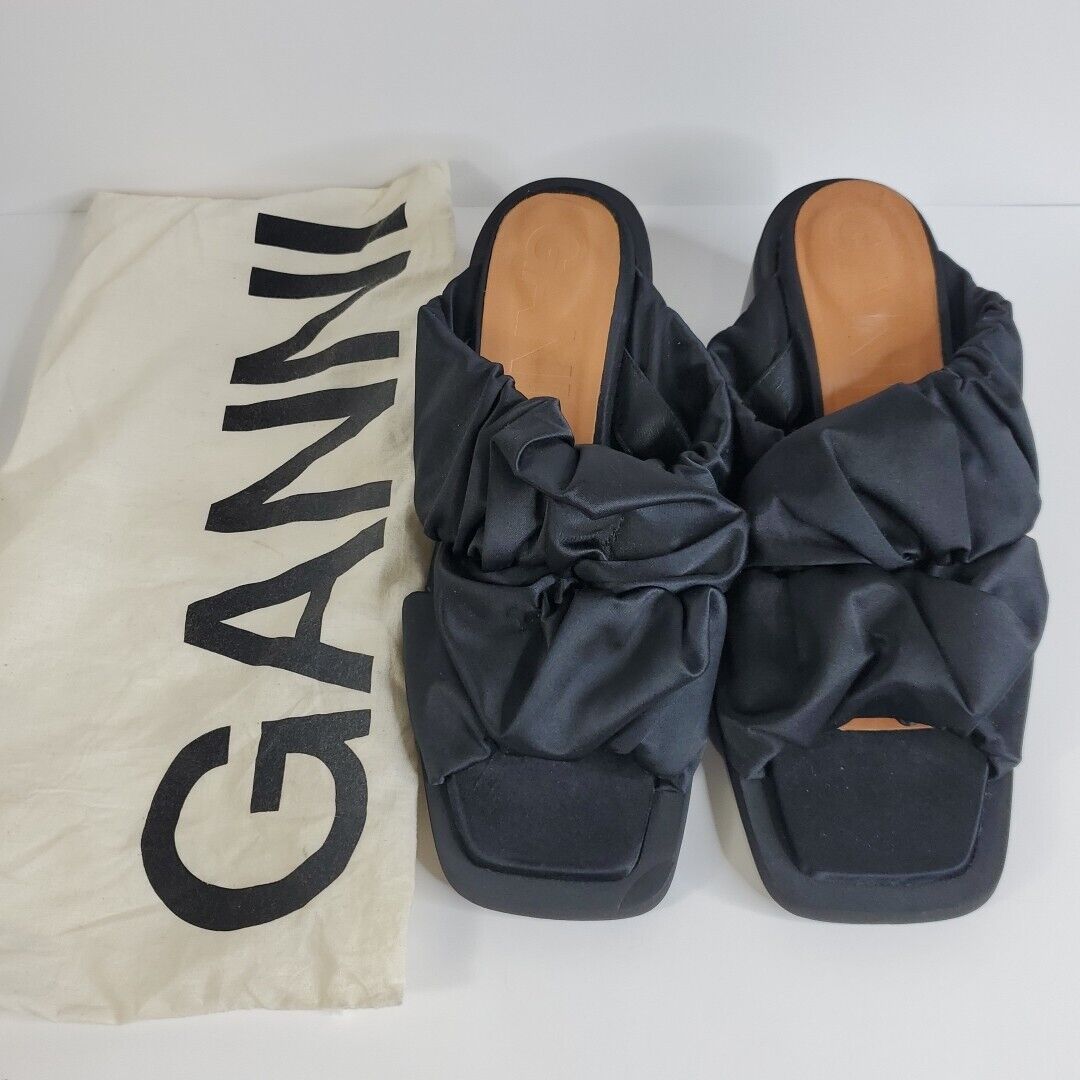 $446 Ganni Women's Black Ruched Slip-On Slide San… - image 1