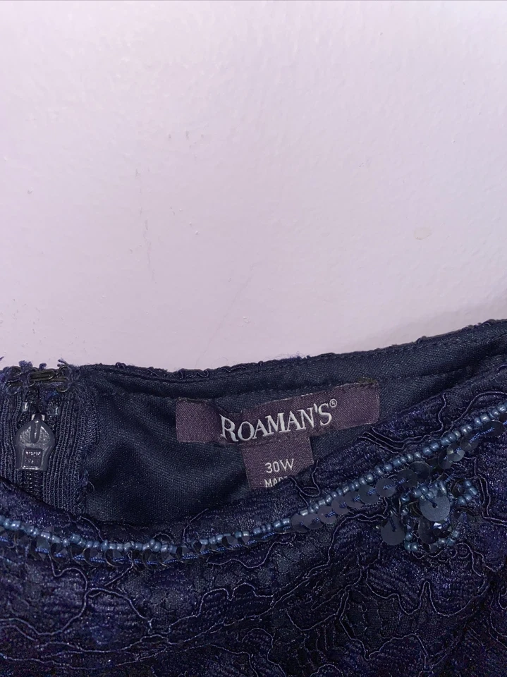 Vestido para mujer talla grande Roaman’s azul marino de encaje para ocasiones especiales talla 30W Foto 3 de 4