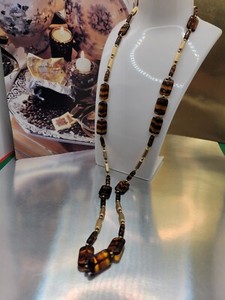 Authentic #1246, NAPIER GOLD PLATED, TIGER EYES VINTAGE NECKLACE, 28"IN