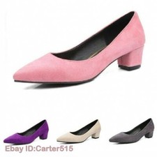 Womens Low Block Heel Dress Pointy Toe Slip on Pumps Shoes Plus Size 4-13