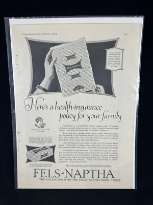 1923 Fels-Naptha Golden Bar Clean Washing Laundry Soap Vintage Print Ad