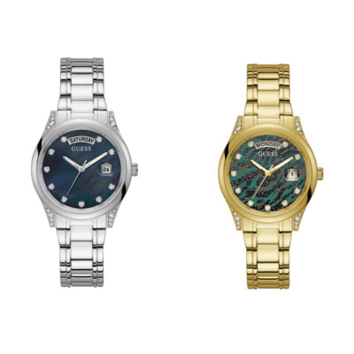 Guess Kollektion Aura Uhr Aus Stahl Mit Perlmuttzifferblatt