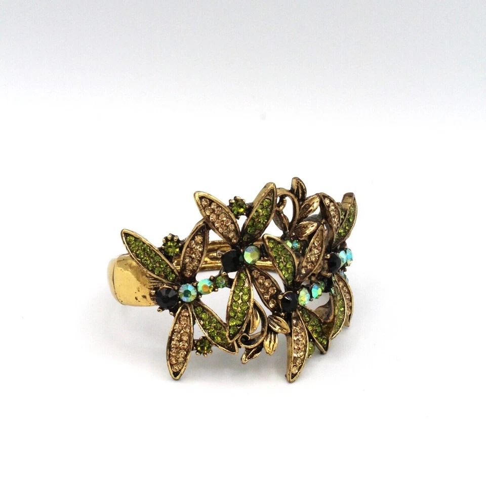 Brazalete Kirks Folly Verde Negro Tono Dorado Esmalte Libélula con Cristales Foto 3 de 4