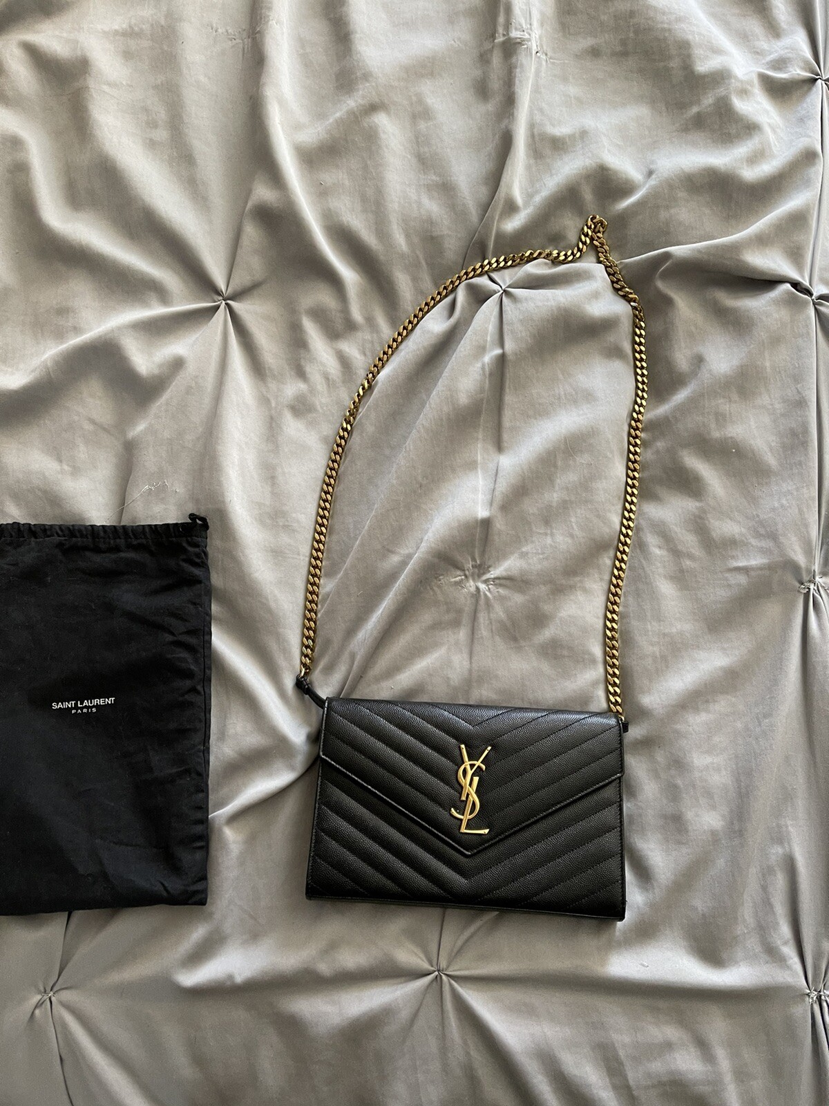 saint laurent large monogram quilted leather wallet on a chain