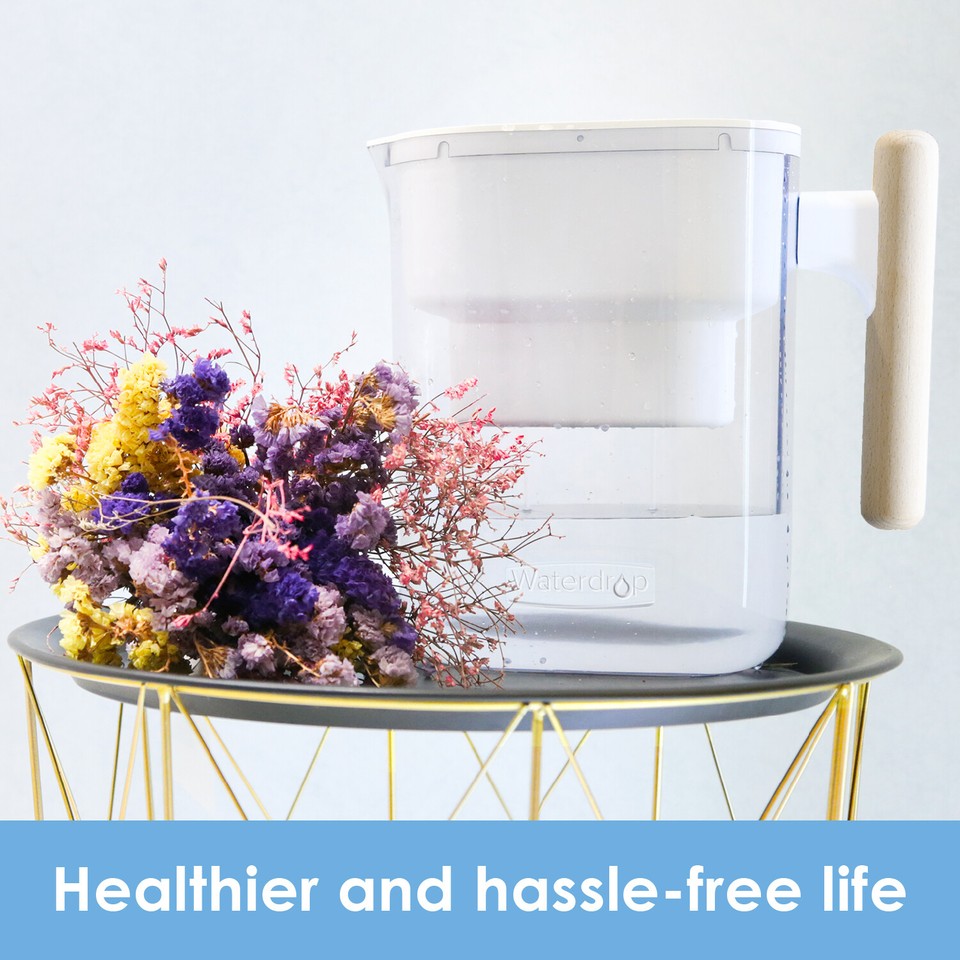 Waterdrop 𝐆𝐥𝐚𝐬𝐬 Waterfilterkan, 1,5L Waterfilterkan met 2 Maanden Filter, NSF 53&42&372 Gecertificeerd, Vermindert PFOA/PFOS, Chloor, Cadmium, Koper, Kwik, WD-PT-72W