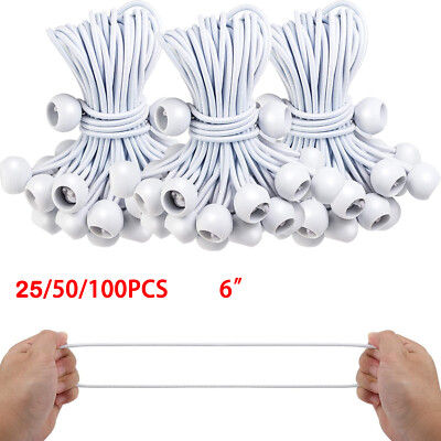 100PCS 50PCS 6'' Inch White Ball Bungee Bungie Cord Canopy Tarp Tie Downs Straps