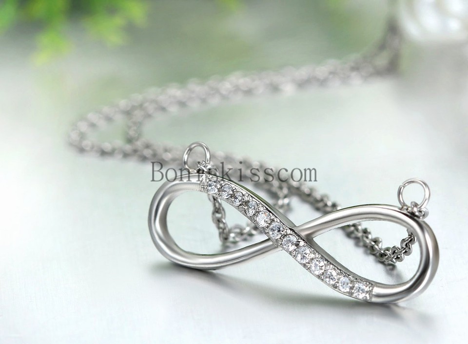 Womens Stainless Steel CZ Inlay Infinity Bracelet Pendant Necklace Set ...