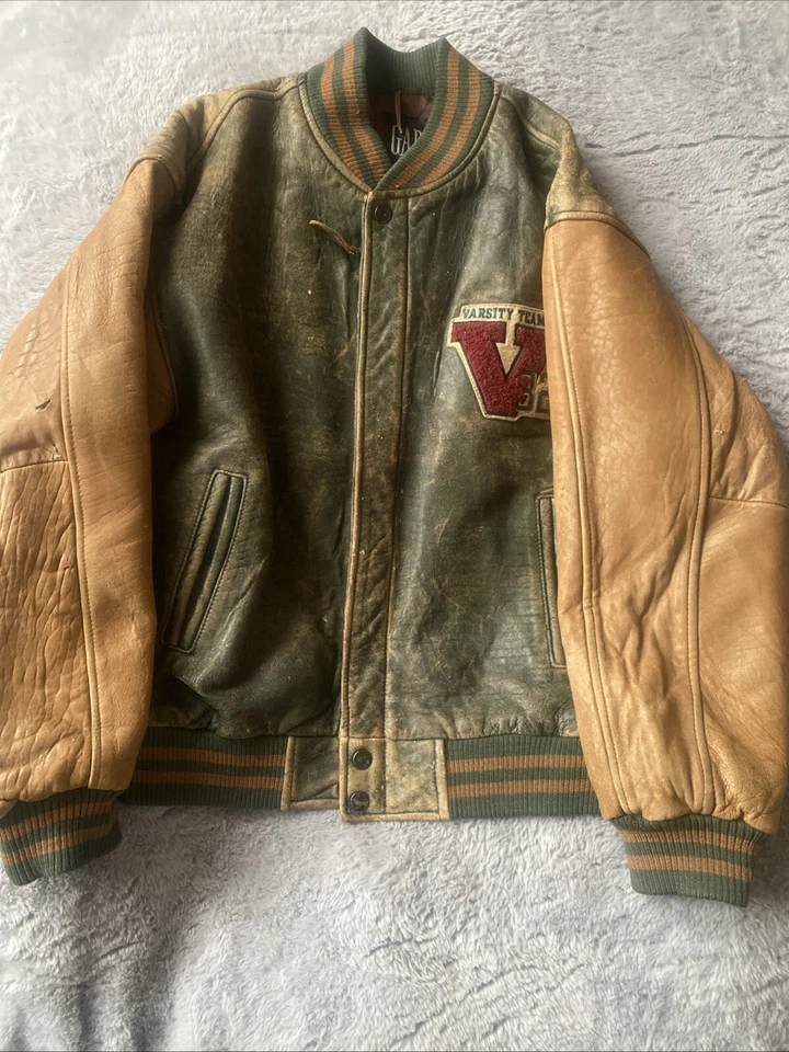 Retro GAP Niños LG Cuero Equipo Universitario Letterman Chaqueta Lana Bld Fútbol Corea Foto 2 de 4