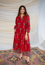 Palm Tree Print Cotton Kurta Set with Palazzo