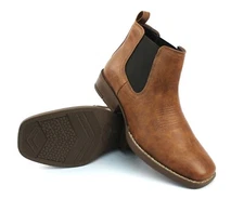 Mens Western Brown Square Toe Chelsea Cowboy Ankle Dress Boots Leather AZAR MAN