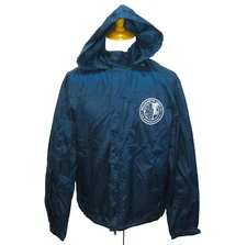 DISC GOLF Jacket Men's (Size Large) Blue Hooded Rain Coat Calapooia Beer Brewing